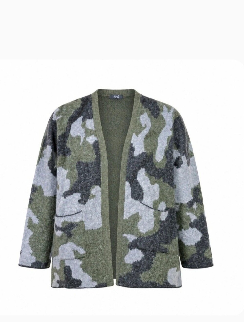 Modern Canvas XL Camo Knit Cardigan Green Gray Open Front Cozy Sweater